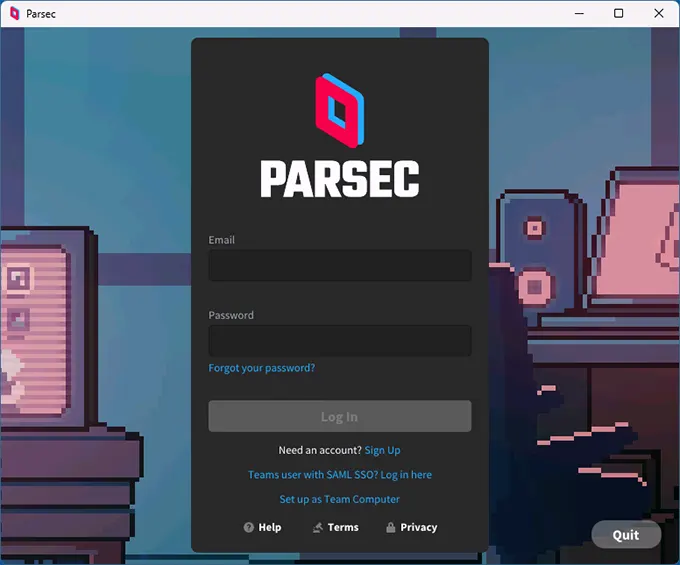 Создание аккаунта Parsec