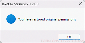 Разрешения папки или файла восстановлены