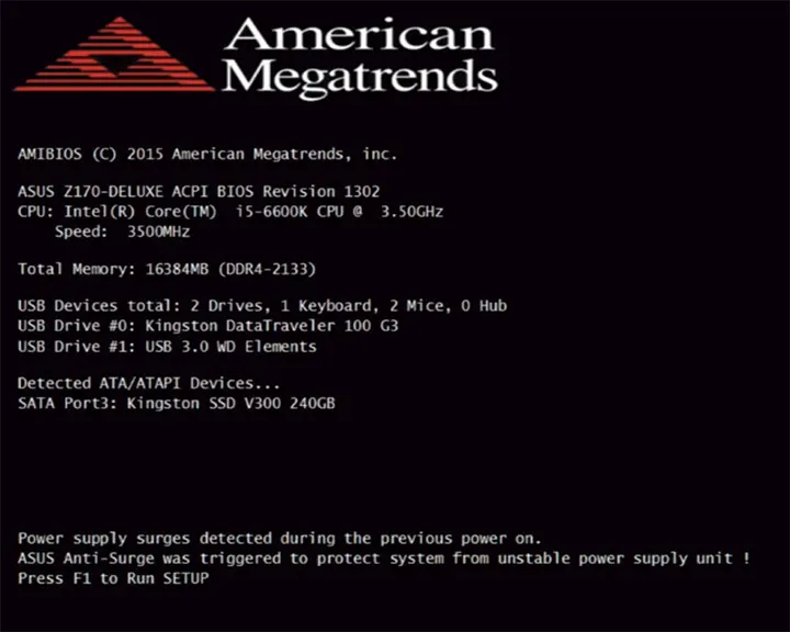 Экран Power supply surges detected during the previous power on