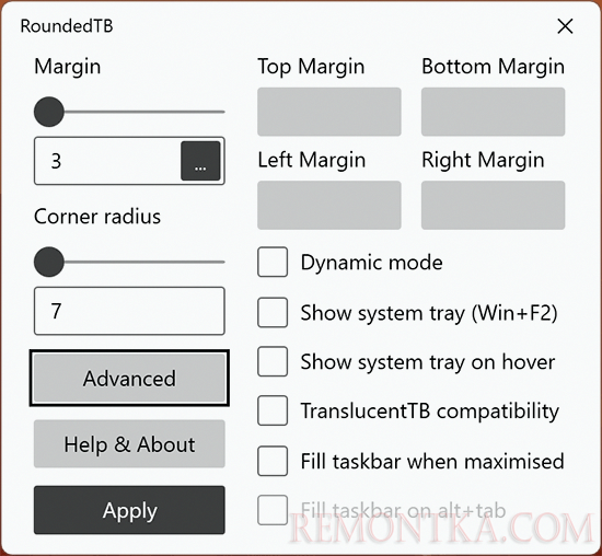 Расширенные настройки RoundedTB