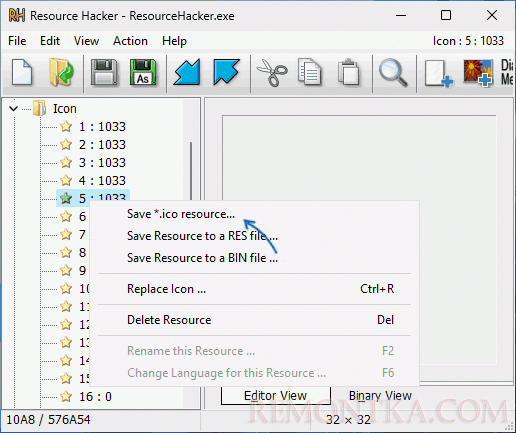 Сохранение иконки в Resource Hacker