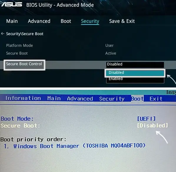 Отключение Secure Boot в БИОС или UEFI