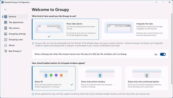 Главное окно Stardock Groupy 2