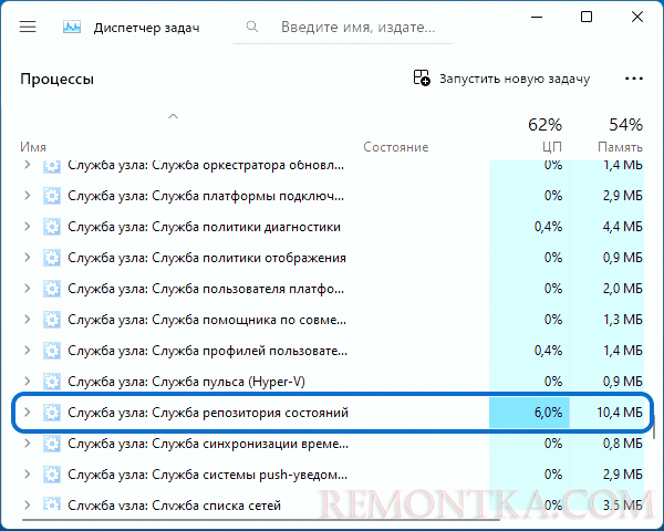 Высокая нагрузка на процессор от службы репозитория состояний