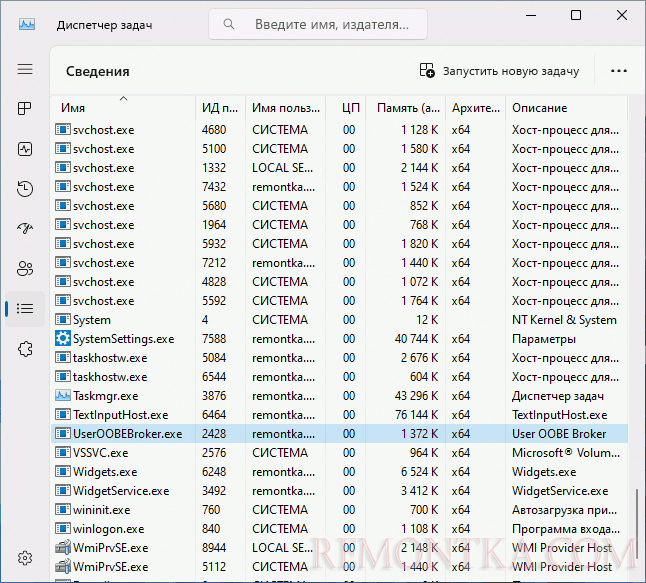 User OOBE Broker UserOOBEBroker.exe в диспетчере задач