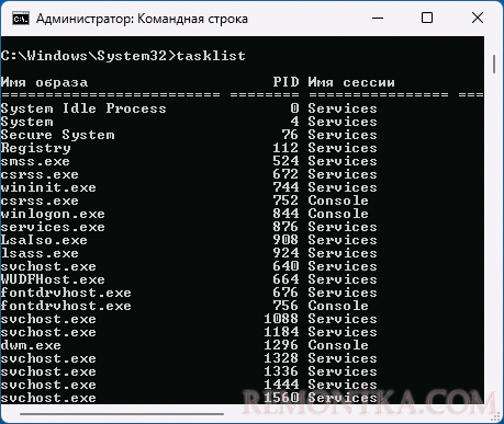 Просмотр PID процессов в командной строке