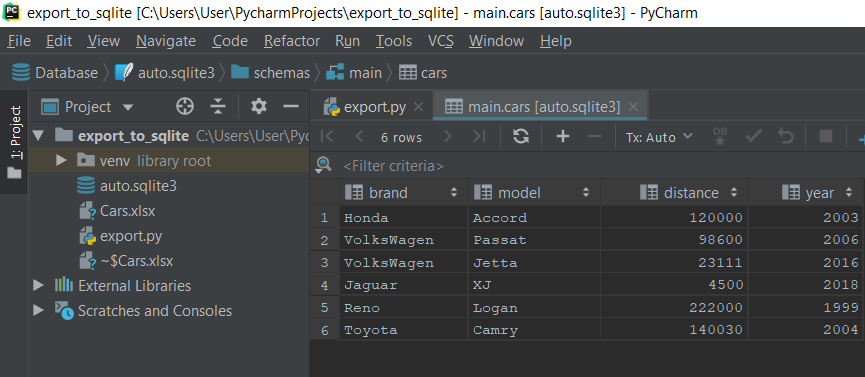 Экспорт из Excel в базу SQLite