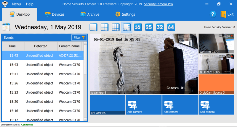 mainform1.png Интерфейс Home Security Camera
