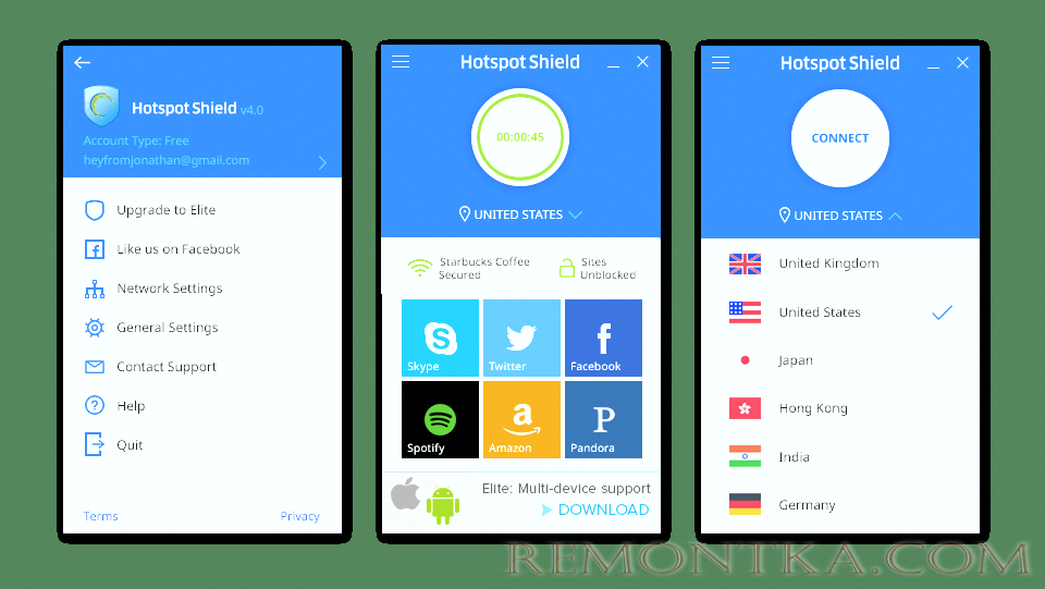 бесплатный VPN-сервис для Андроида HotSpot Shield