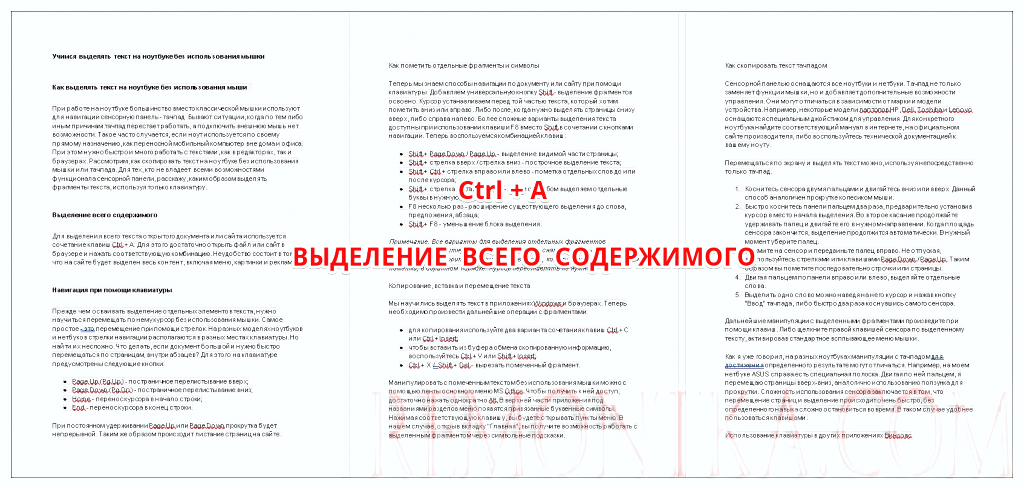 как выделить все содержимое документа или страницы 