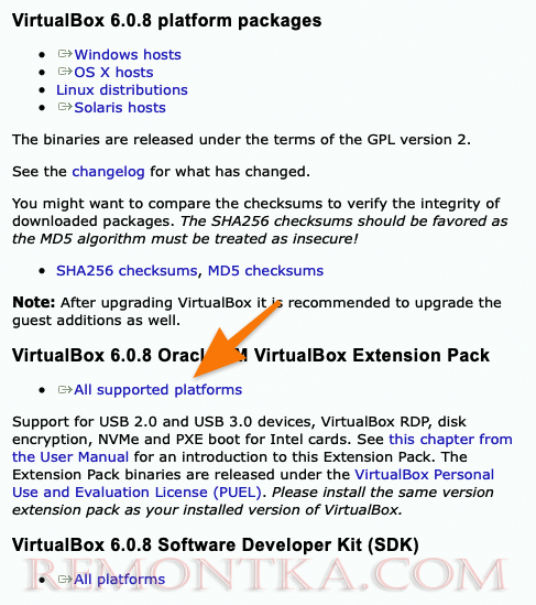 VirtualBox 6.0.8 Oracle VM VirtualBox Extension Pack