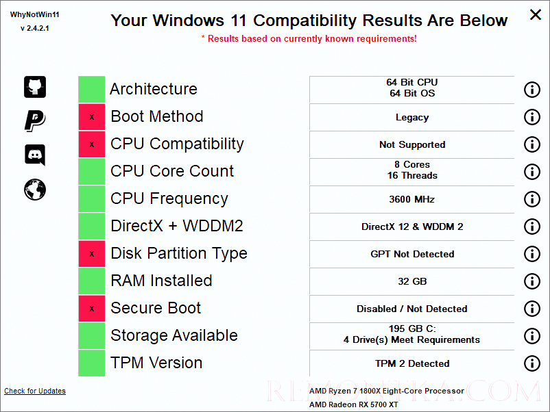 проверяем совместимость компонентов для windows 11 в WhyNotWin11?