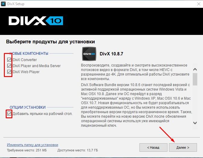 установка DivX Codec Pack