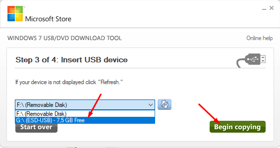 Windows 7 USB/DVD Download Tool выбор флешки