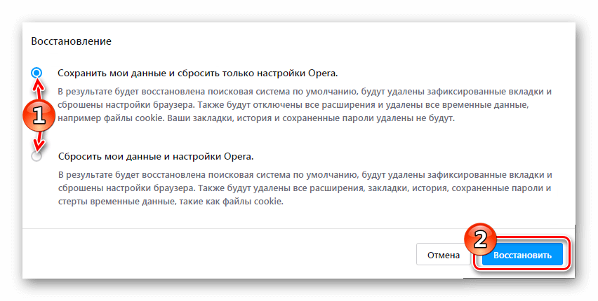 Варианты восстановления настроек Opera 