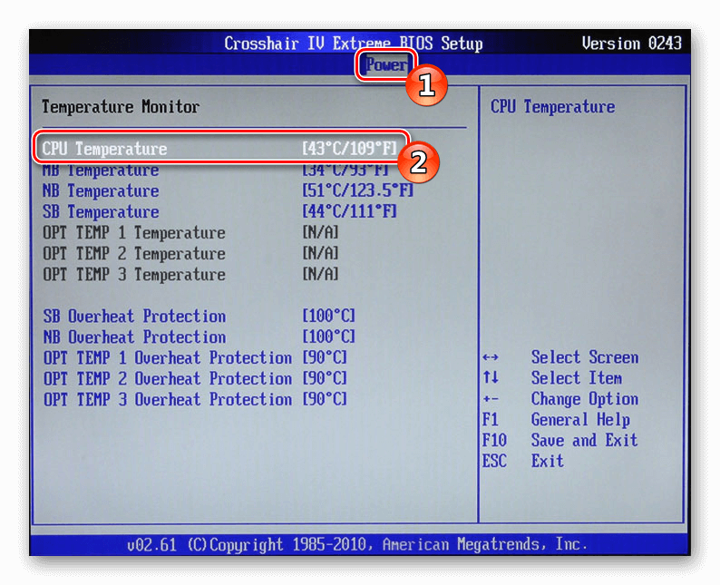 Температура процессора AMI BIOS