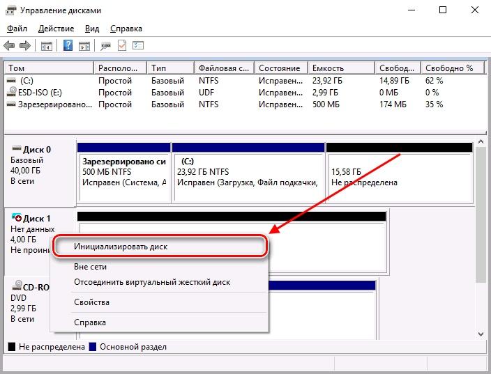 Как инициализировать диск в Windows