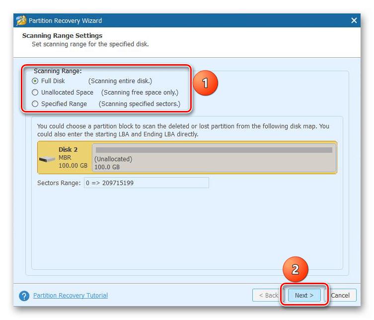 Полно сканирование диска в MiniTool Partition Wizard