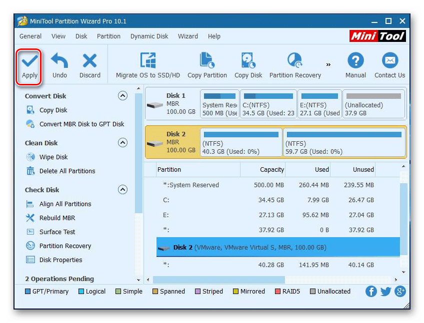 Восстановление удалённых разделов в MiniTool Partition Wizard