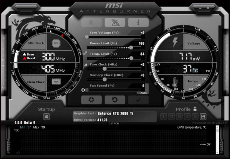 Интерфейс программы MSI Afterburn