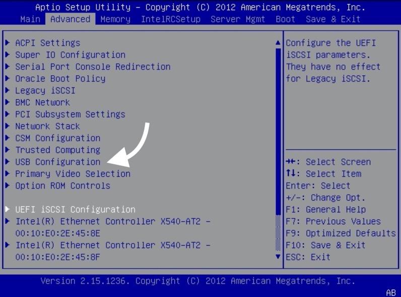 Окно Advanced в AMI BIOS