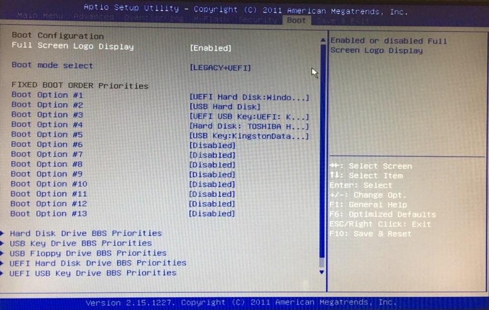 boot bios вкладка 